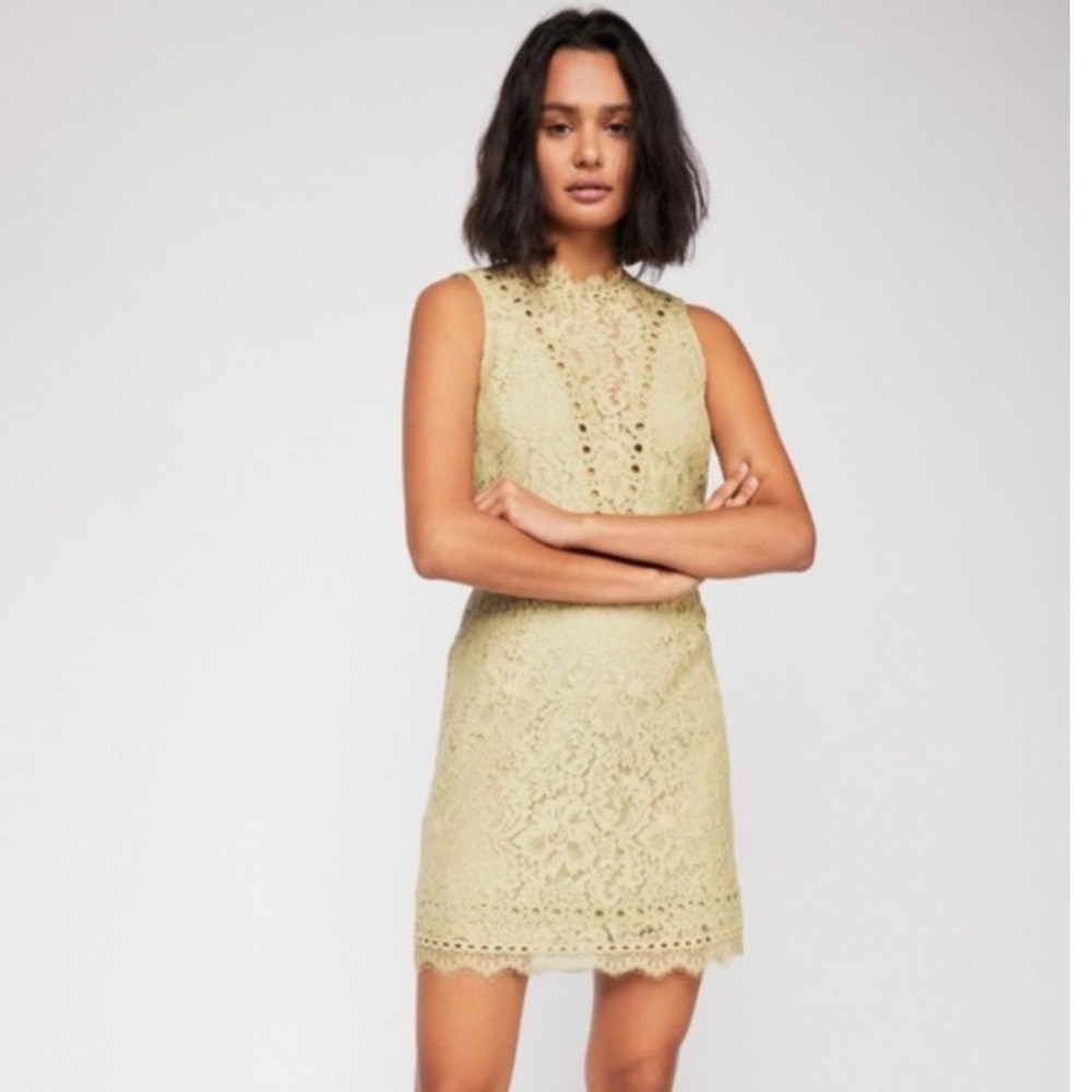 Saylor x Free People Lace Mini Dress Matcha Green Open Back Sleeveless XS